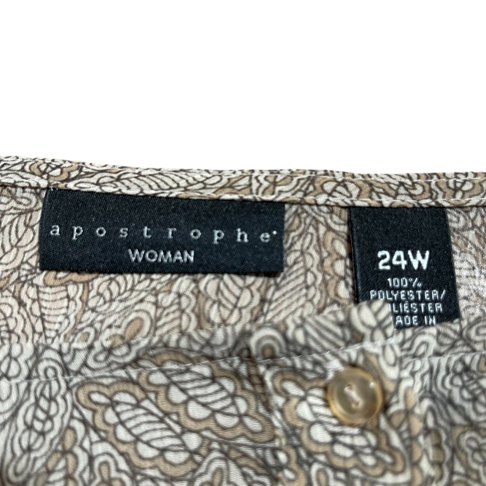 Apostrophe Sheer Layering Leaf Pattern Half Button Blouse in Brown &‎ Tan 24W - Picture 7 of 8